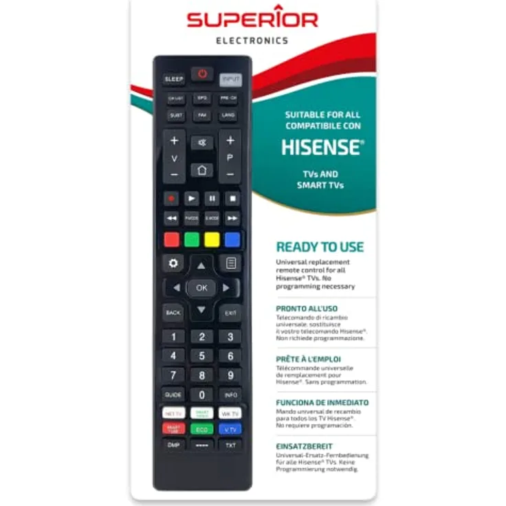 Superior Electronics Fernbedienung für alle HISENSE Fernseher gebrauchsfertig ohne Programmierung Schwarz