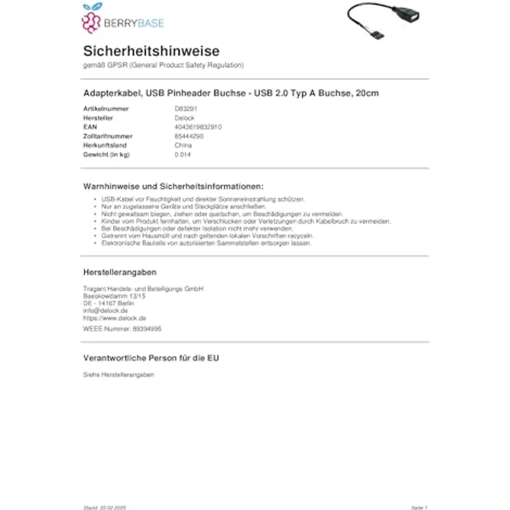 Delock Kabel USB 2.0 Typ-A Buchse auf Pin Header (83291) – Bild 4