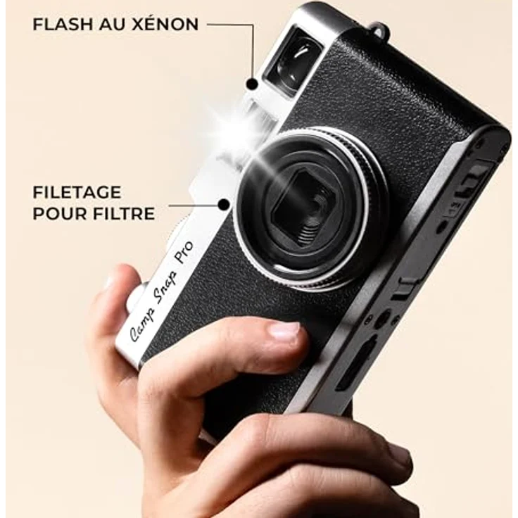 Camp Snap CS-PRO 16MP Digitalkamera Retro Vintage mit echtem Xenon-Blitz, 4GB Speicher, schwarz – Bild 4