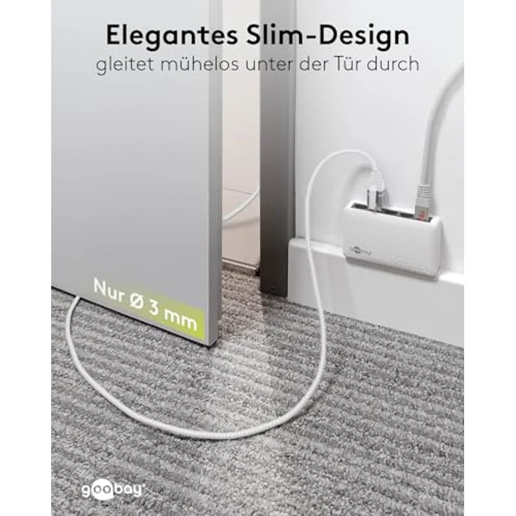 Goobay Ethernet-Kabel USB-A 3.0 auf RJ45 Slim, 1.5 m, CAT 6, weiße Farbe, bis zu 1 Gbit/s Übertragungsrate – Bild 3