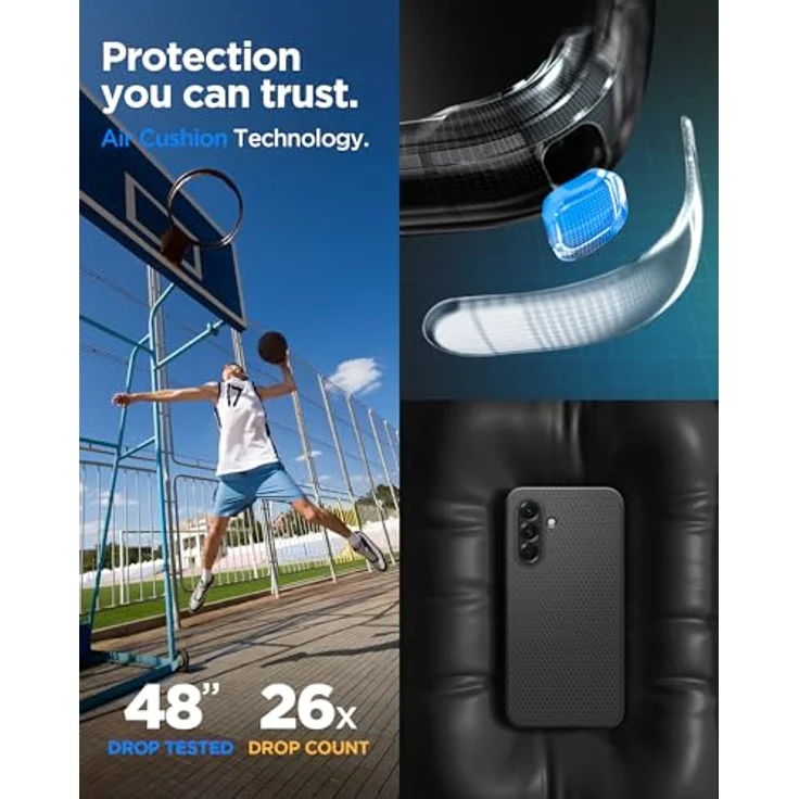 Spigen Liquid Air Hülle für Samsung Galaxy A56 5G [Anti-Rutsch] mit Militärschutz und Stoßfesten Schutzecken – Matte Black – Bild 4