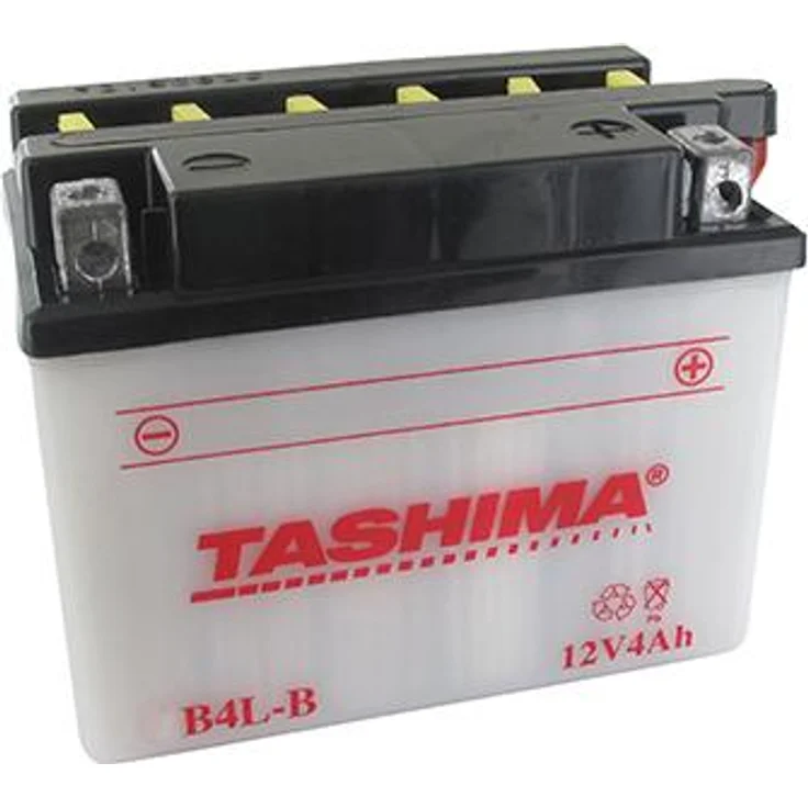 Tashima Blei-Batterie 12V, 4Ah für Scooter und Motorräder, verstärkt, Abmessungen L: 120mm, B: 70mm, H: 92mm, + rechts