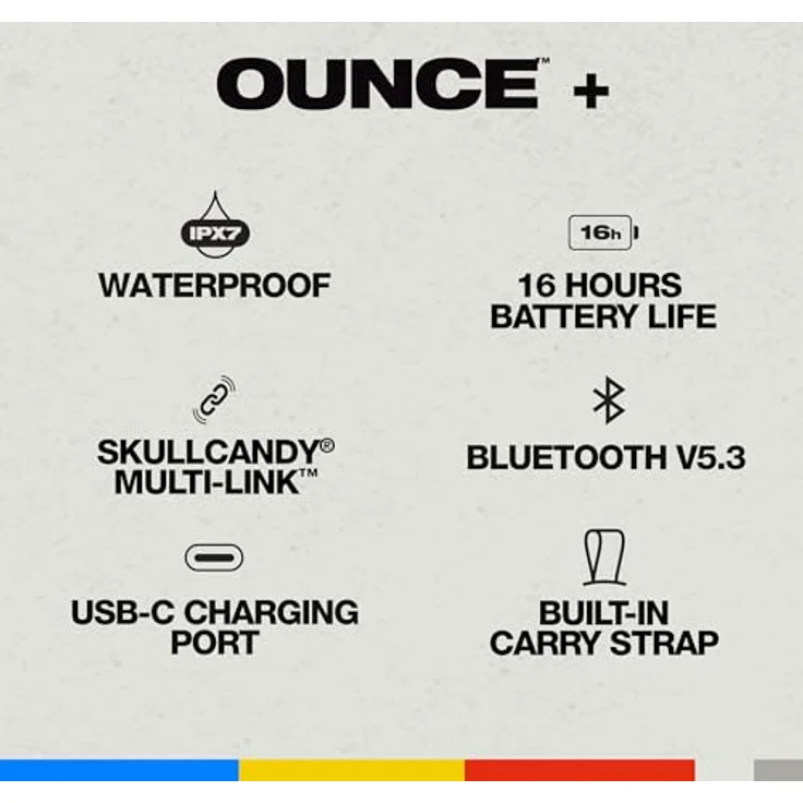 Skullcandy Ounce+ Wireless Bluetooth-Lautsprecher, Wasserdicht (IPX7), 16 Stunden Akkulaufzeit, True-Wireless-Stereo, Schwarz – Bild 2