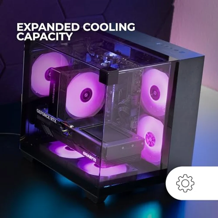 Mars Gaming MC-VISIONM, Kompaktes Mini Tower PC-Gehäuse mit 3-seitigem Temperglas, Schwarz, für MicroATX und Mini-ITX, bis zu 5 Lüfter und 240 mm Flüssigkeitskühlung – Bild 3