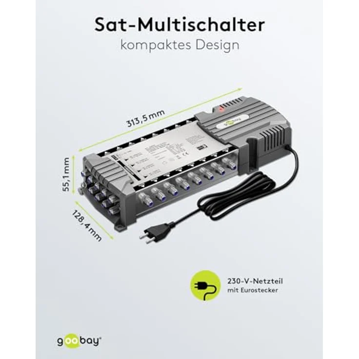 goobay 64884 Sat-Multischalter/Kompakt-Multischalter / 9 Eingänge / 16 Ausgänge / 4K, 8K UHD/DAB+ / für 16 Teilnehmer – Bild 3