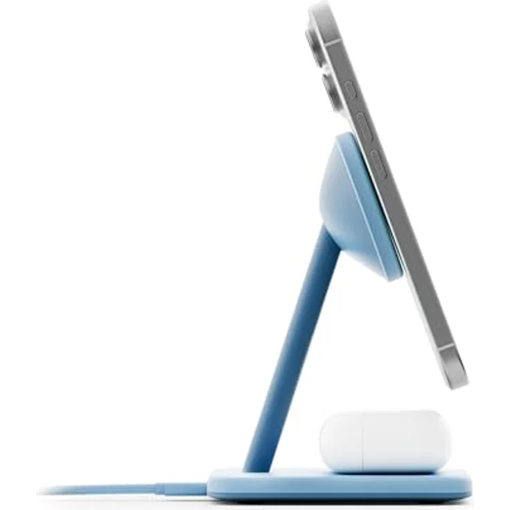 Twelve South HiRise 2 Deluxe, Kabelloser Ladeständer mit 15W Qi2 Magnetladegerät, 5W Ladeplatz und verstellbarer 70-Grad-Neigung, Glacier Blue – Bild 3