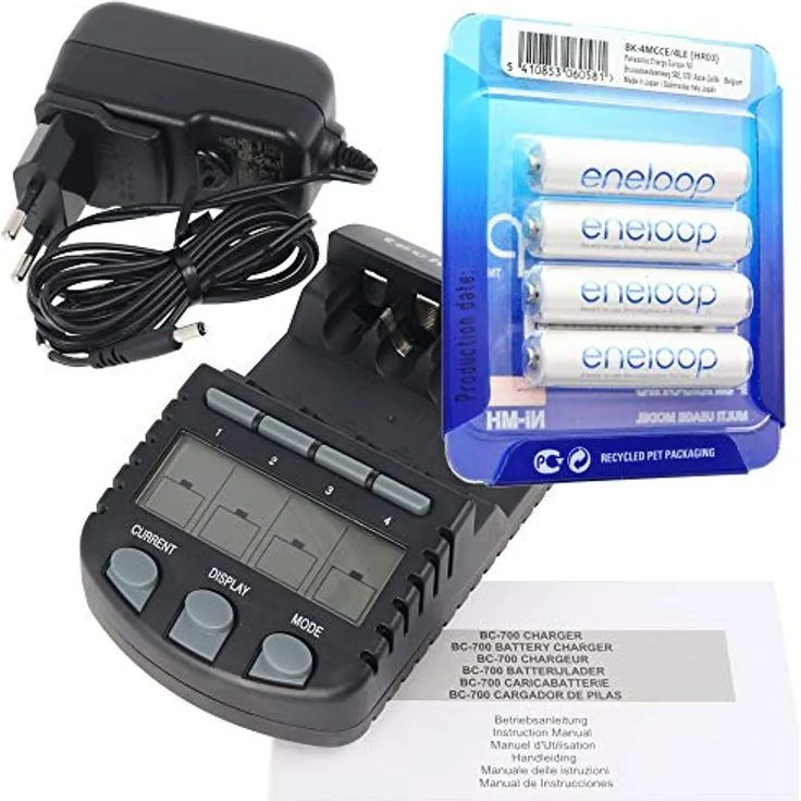 Technoline BC 700 Akku-Ladegerät schwarz mit 4x eneloop HR-4UTG und AccuCell Akk
