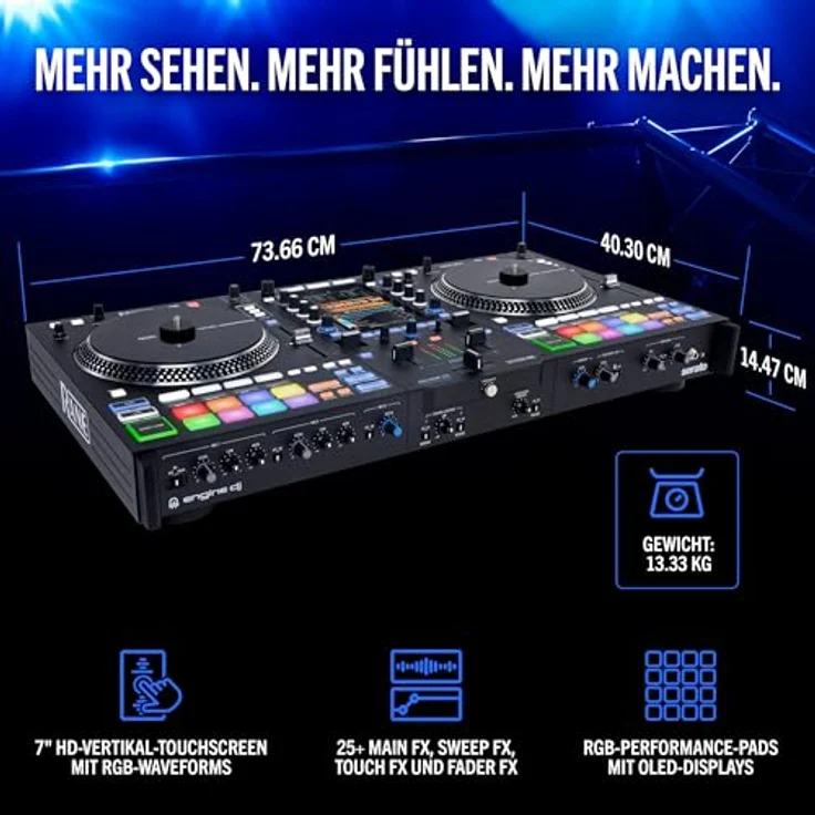 Rane System One, 2-Deck Standalone DJ-Controller mit Wi-Fi Streaming, 7" Touch-Display und motorisierten Plattentellern – Bild 6