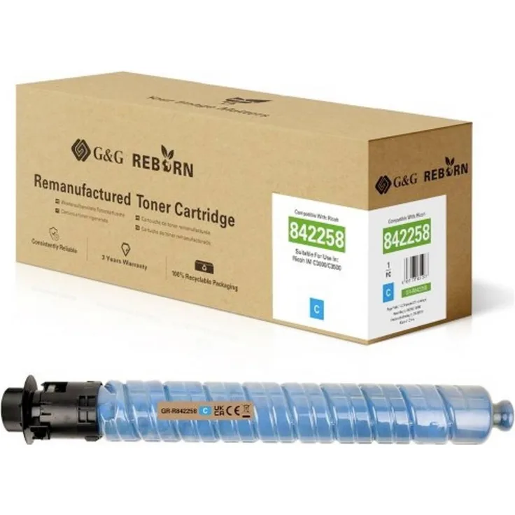 G&G GR-R842258 Toner ersetzt Ricoh 842258, kompatibel in Cyan, bis zu 19.000 Seiten
