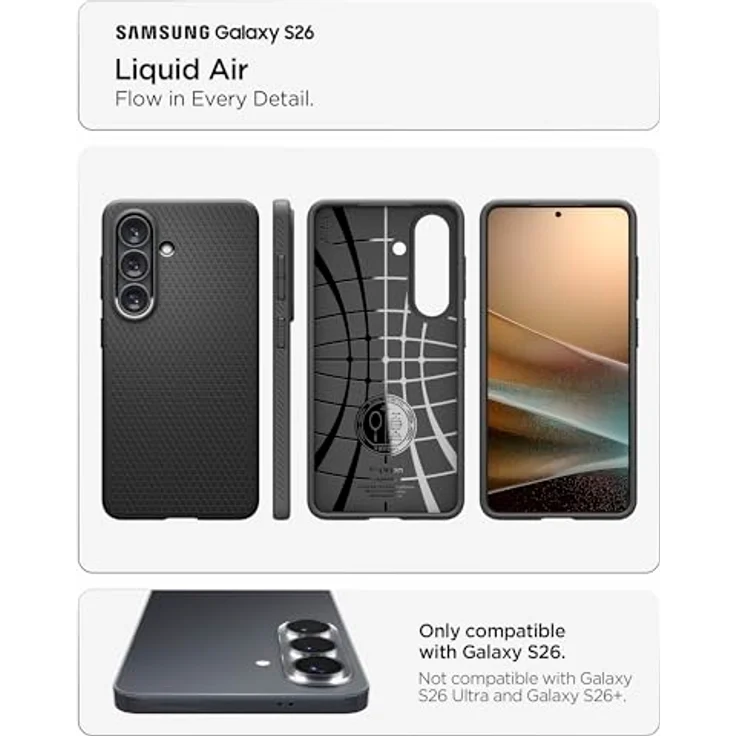 Spigen Liquid Air Hülle für Samsung Galaxy S26, stoßdämpfender TPU-Schutz, Anti-Rutsch Design – Schwarz – Bild 2