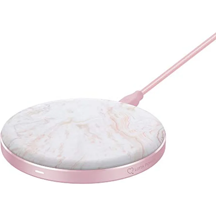 Lotta Power Wireless Pad Single 15W Qi-Zertifiziert Marmor Rose - Ladestation für induktionsfähige Smartphones mit abnehmbarem Metallic-Optik Kabel