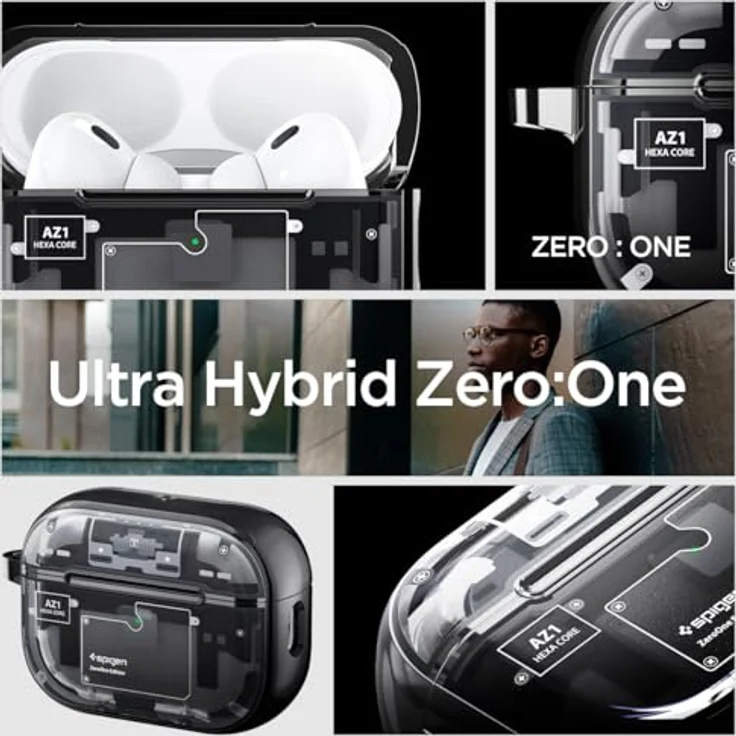 Spigen Ultra Hybrid MagFit Case for AirPods Pro 2nd Gen (2023/2022) - ZeroOne, Teardown Design, MagSafe Compatible, Shockproof, Karabiner - Black – Bild 2