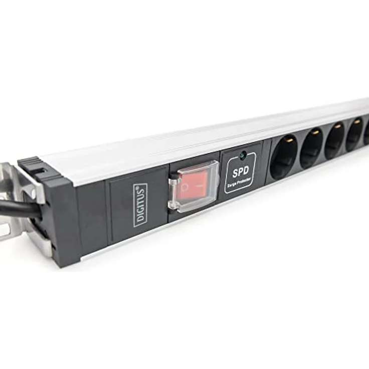DIGITUS 1HE Aluminium PDU, Rack Mount, 12 x Schutzkontakt 16A, 230VAC, 50/60Hz, overvoltage, Switch – Bild 4