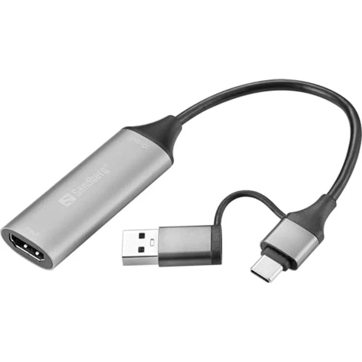 Sandberg HDMI Capture Link to USB-C/A, Game Recorder mit 4K Auflösung, Grau – Bild 2
