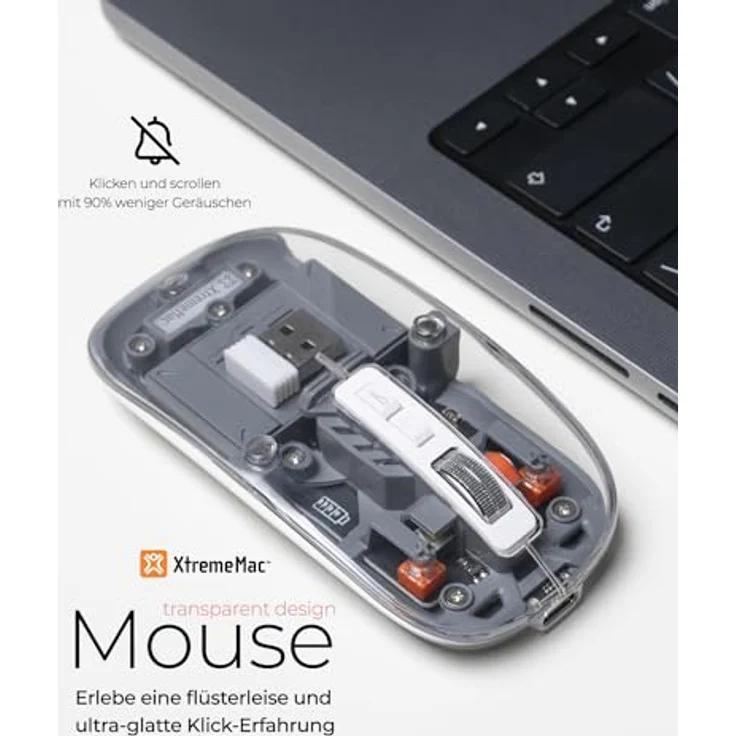 XtremeMac Kabellose Maus, Bluetooth & USB, wiederaufladbar, ergonomisches Design, 4 einstellbare DPI, Grau – Bild 3