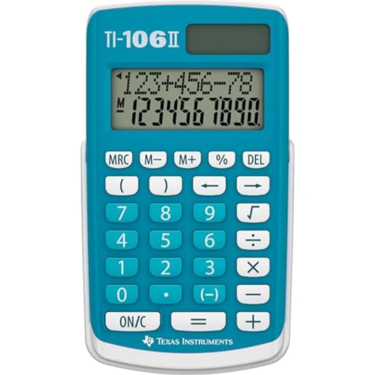 Texas TI-106 II Wissenschaftlicher Schulrechner, 2-zeiliges Display, 4 Grundrechenarten, Blau, solar- und batteriebetrieben – Bild 1
