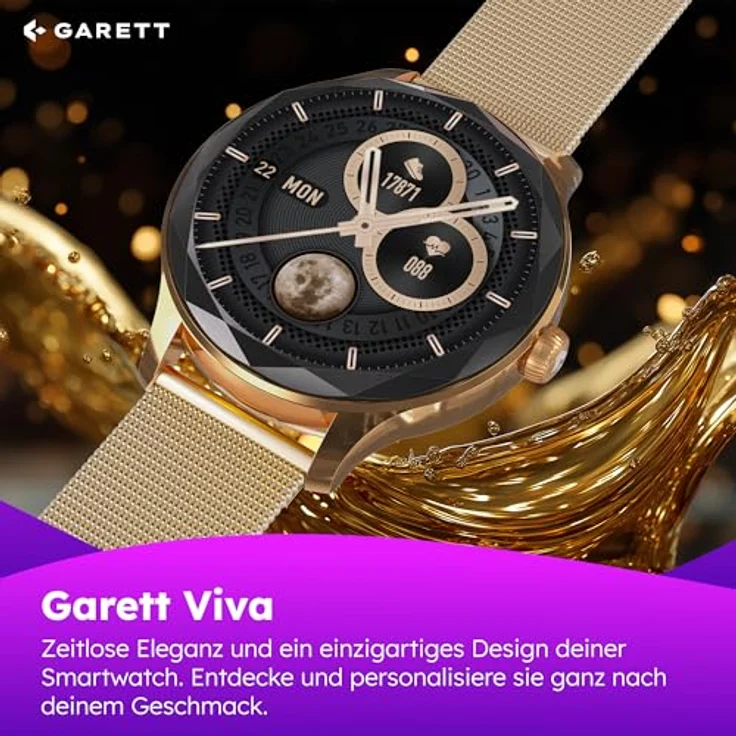 garett Viva Smartwatch Damen, 1,3" AMOLED, über 100 Sportmodi, 7 Tage Akku, inklusive extra Silikonarmband, Stahl Silber – Bild 5