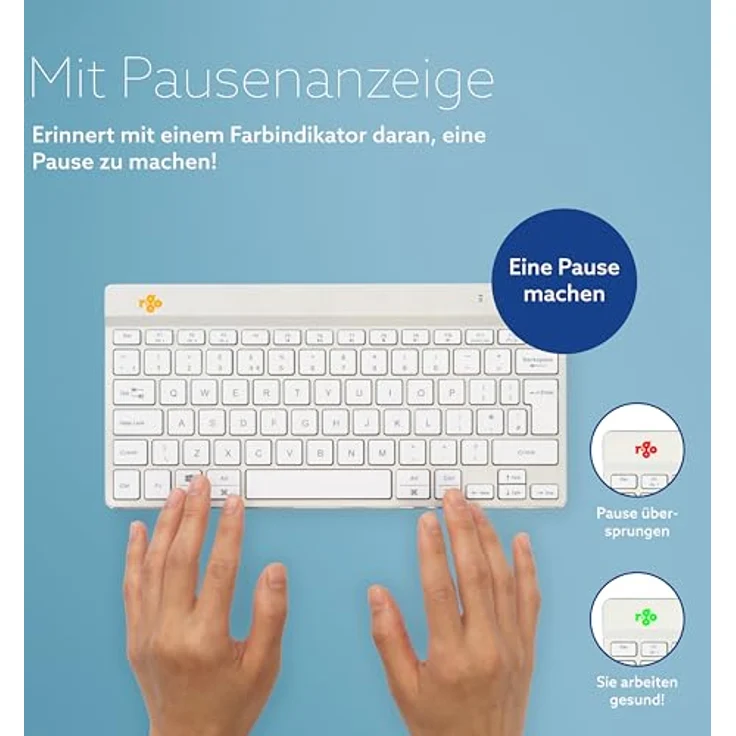 R-Go Compact Break Tastatur, Bluetooth 5.0, QWERTY US Layout, Mit Anti-RSI Software, Ergonomische flaches Design, Kompatibel mit Windows/Microsoft/Linux/Mac, Weiss – Bild 5