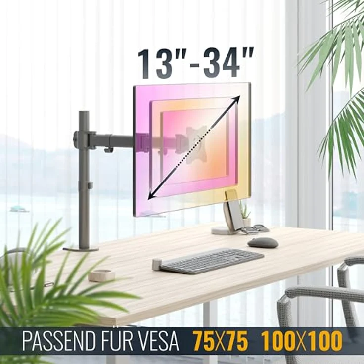 RICOO Monitor Tischhalterung für Monitore Monitorhalterung TS5711 Universal Monitorständer Schwenkbar Neigbar Höhenverstellbar Schreibtisch Bildschirmständer Bildschirm Tisch Ständer Monitorhalterungen VESA 75x75 100x100 / Schwarz – Bild 5