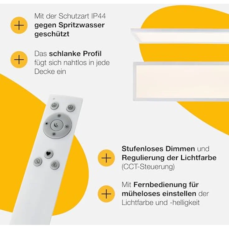 Brilliant LED Panel, 24W, 3000lm, dimmbar mit Fernbedienung, CCT Steuerung, flaches Design, IP44, für Badezimmer und Wohnräume – Bild 4