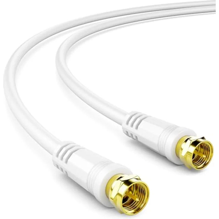 deleyCON 10m Koaxial SAT TV Antennenkabel, 4-fach geschirmt, vergoldete Metallstecker, Weiß – Bild 1