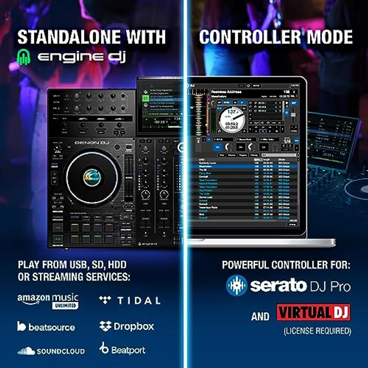 Denon DJ PRIME 4+ Standalone DJ-Controller & Mixer mit 4 Decks, WLAN-Musikstreaming, Drop Sampler, 10.1" Touchscreen, Beleuchtungssteuerung, interne FX – Bild 3