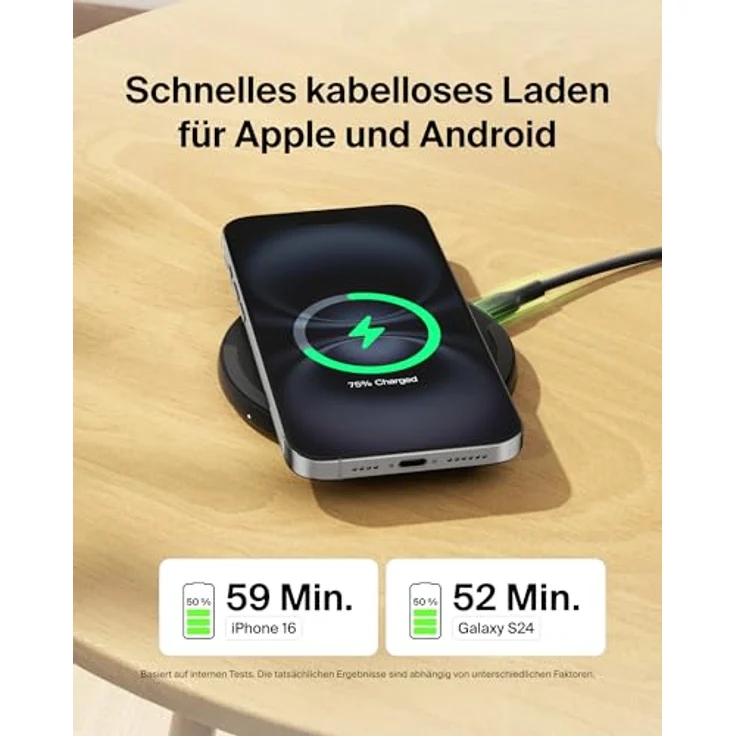Belkin Kabelloses Ladepad (15 W), Qi Ladestation für iPhone 16/15/14/13, Samsung Galaxy S25/S24, inklusive 20-W-Netzteil und USB-C-Kabel, Schwarz – Bild 3