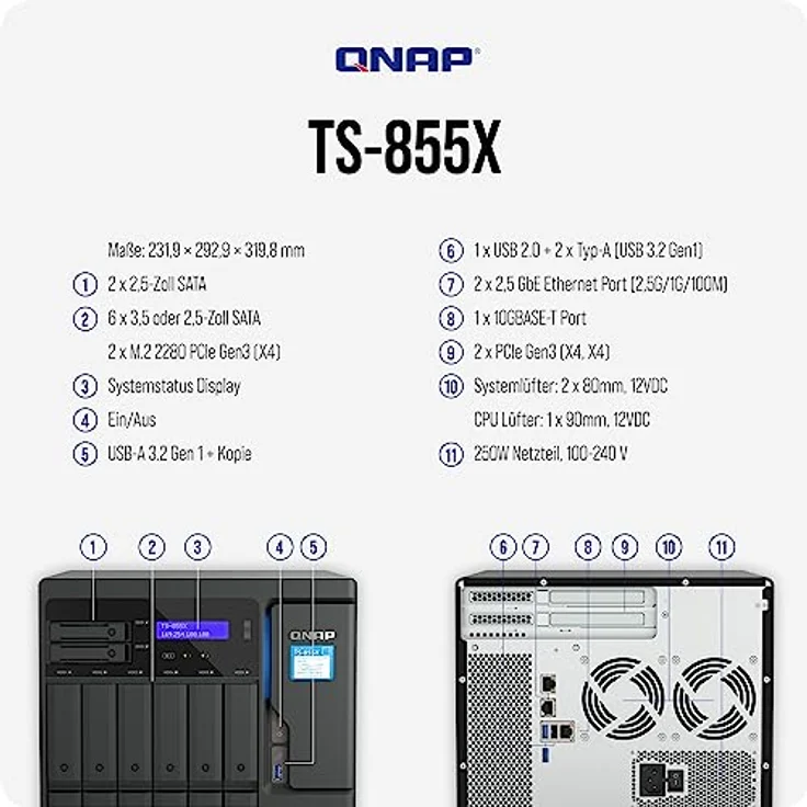 Qnap TS-855X-8G | 8-Bay, Intel Atom 8-Core, PCIe Gen3, 10 Gigabit NAS – Bild 4