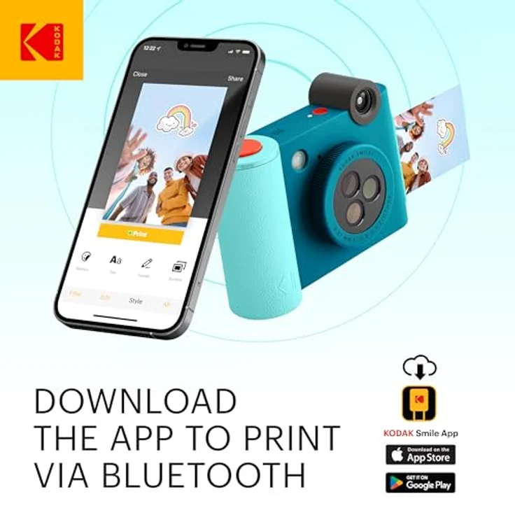 KODAK Smile+ 2-in-1 Digitale Sofortbildkamera & kabelloser Bluetooth-Fotodrucker - 10MP, Spezialeffekt-Drehobjektiv, Zink 2x3” Klebefotos, Drucken über Fun-App von Smart Devices - Blau – Bild 3