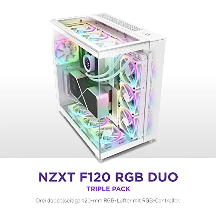 NZXT F120 RGB Duo Triple Pack - 3 x 120mm doppelseitiger RGB-Lüfter mit RGB-Controller – 20 einzeln adressierbare LEDs – Ausgeglichener Airflow und statischer Druck – Weiß – Bild 2