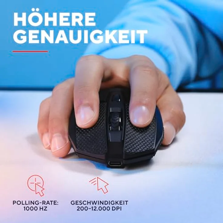 Trust Gaming GXTrust 122 Felox+ Kabellose Gaming Maus mit 12K DPI, Bluetooth und 2.4GHz, 40 Std. Akkulaufzeit, LED Beleuchtung, 6 Tasten, USB-A Empfänger, Schwarz – Bild 3
