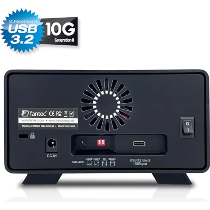 Fantec MB-X2U31H 2x 3,5" Gehäuse, robustes Aluminium mit USB 3.2 Gen. 2, RAID-Unterstützung, schwarz – Bild 3