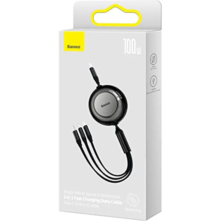 Baseus Bright Mirror 4, USB-C 3-in-1-Kabel für Micro-USB, USB-C und Lightning, 100 W, 3,5 A, 1,1 m, schwarz – Bild 9