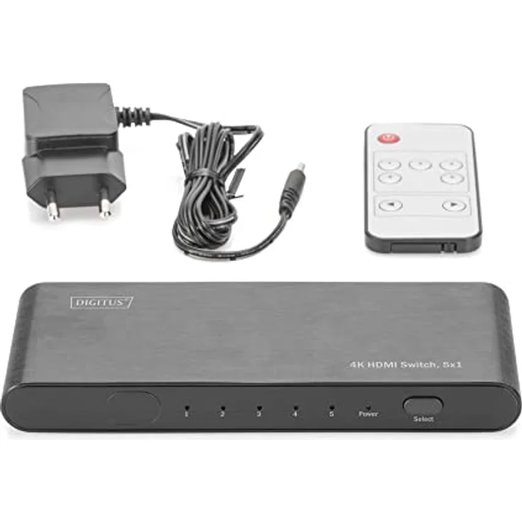 DIGITUS 4K HDMI Switch, 5x1 (5X Input, 1x Output), Ultra HD mit 60 Hz, Full 3D, HDCP 2.2, HDMI 2.0, Aluminium Gehäuse Schwarz – Bild 4