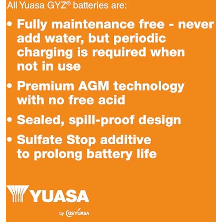 Yuasa GYZ16H WC, 12V Motorradbatterie mit 16,8Ah/C20, wartungsfrei, rüttelfest, schwarz – Bild 8