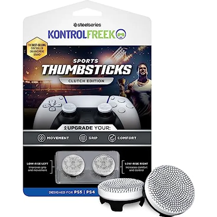 KontrolFreek Clutch für Playstation 5, PS5 und Playstation 4, PS4-Controller, Performance-Thumbsticks, 2 Low-Rise Concave, Schwarz & Weiß