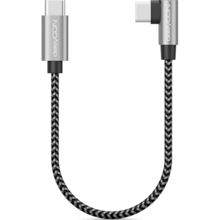 deleyCON 0,15m USB C Kabel 1x 90° Gewinkelt PD3.0, 60W Schnellladekabel in Spacegrau für iPhone 16/15 Pro Max, Samsung S24/S23/S22, Pixel, iPad Pro, MacBook Air, Switch, PS5 – Bild 3