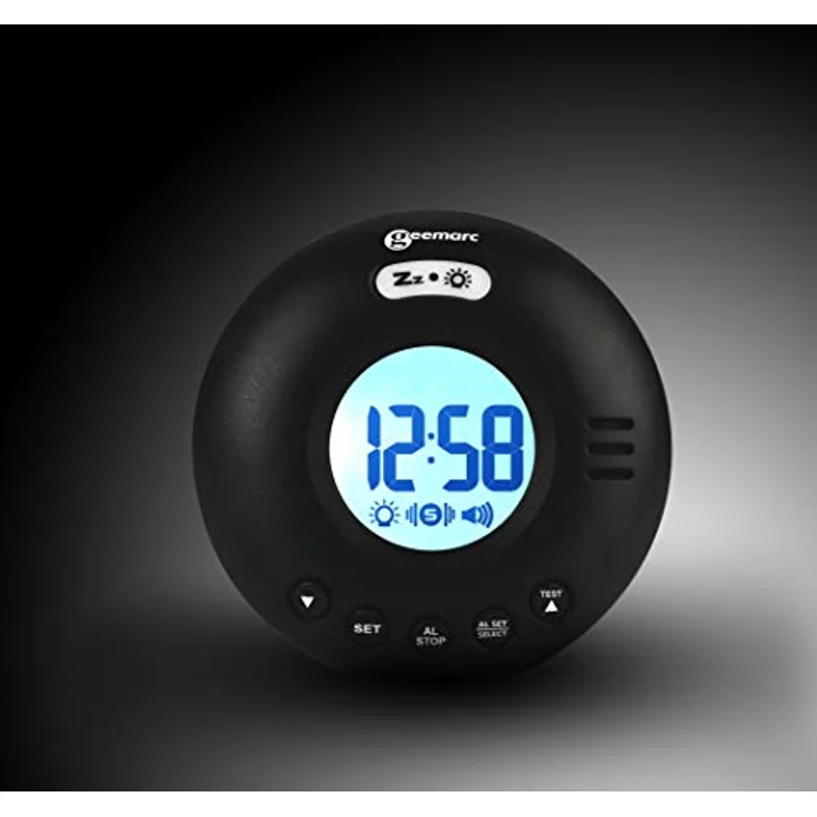 Geemarc Vibrationswecker mit starkem 75dB Klingelton, Blitzlicht und integriertem Vibrator für Hörgeschädigte und Langschläfer Wake 'N' Shake Voyager - Batteriebetrieben - Schwarz – Bild 2