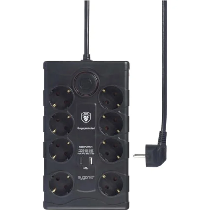 Sygonix SY-4751202 Überspannungsschutz-Steckdosenleiste 8fach Schwarz (Kabellänge 1.40 m) – Bild 2