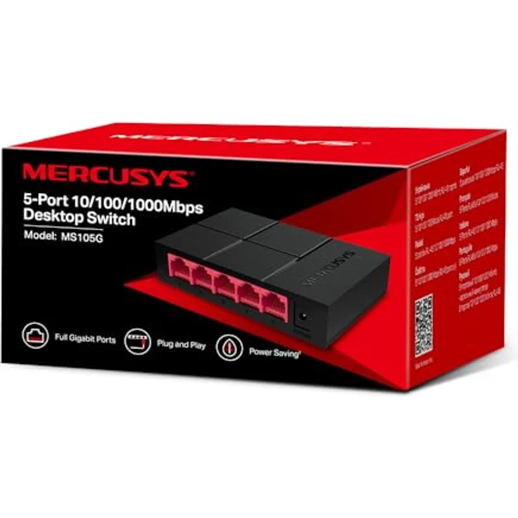 MERCUSYS MS105G 5-Port Gigabit Netzwerk Switch bis 2000 MBit-s, RJ-45 Anschlüsse LAN Switch, Auto-MDI-MDIX, Lüfterlose Ruhe, Lug-und-Play, Automatische Geschwindigkeits- und Duplexanpassung – Bild 6