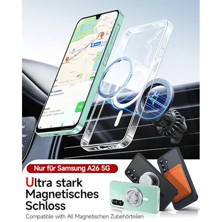 LeYi Nie Vergilbung HD Klar Hülle für Samsung Galaxy A26 4G/5G, MagSafe kompatibel, militärischer Schutz, stoßfest, transparent, inkl. 2x Panzerglas – Bild 3