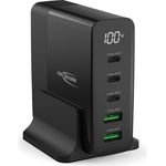ANSMANN 5-Port USB Ladegerät mit bis zu 140 W/Power Delivery und Quick Charge 3.0 - Smart IC Technologie, integriertes Display, 5 starke Ports - ideal für Smartphone, Tablet, Tischventilator, LED-Geräte, etc.