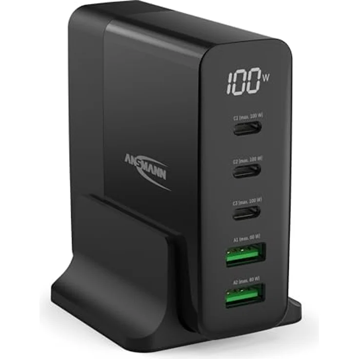 ANSMANN 5-Port USB Ladegerät mit bis zu 140 W/Power Delivery und Quick Charge 3.0 - Smart IC Technologie, integriertes Display, 5 starke Ports - ideal für Smartphone, Tablet, Tischventilator, LED-Geräte, etc. – Bild 1