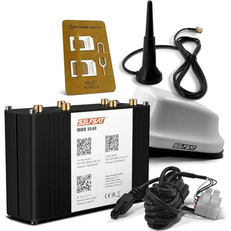 SELFSAT MWR 5540 5G Cat 12 WLAN Router bis 2,6 Gbps, inkl. SELFSAT 5G Antenne, weiß, WLAN für Wohnmobile, GPS-Ortung, VPN kompatibel