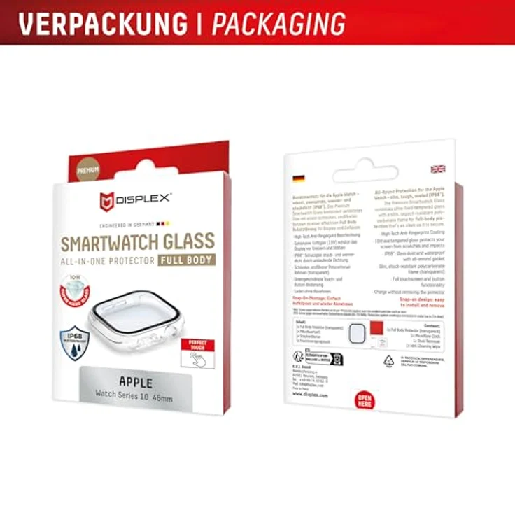 Displex 10H Panzerglas für Apple Watch 10/11 (46mm), IP68 Wasserdicht, Transparenter Full Body Schutz, Snap-On Montage, Rundum Displayschutz – Bild 5