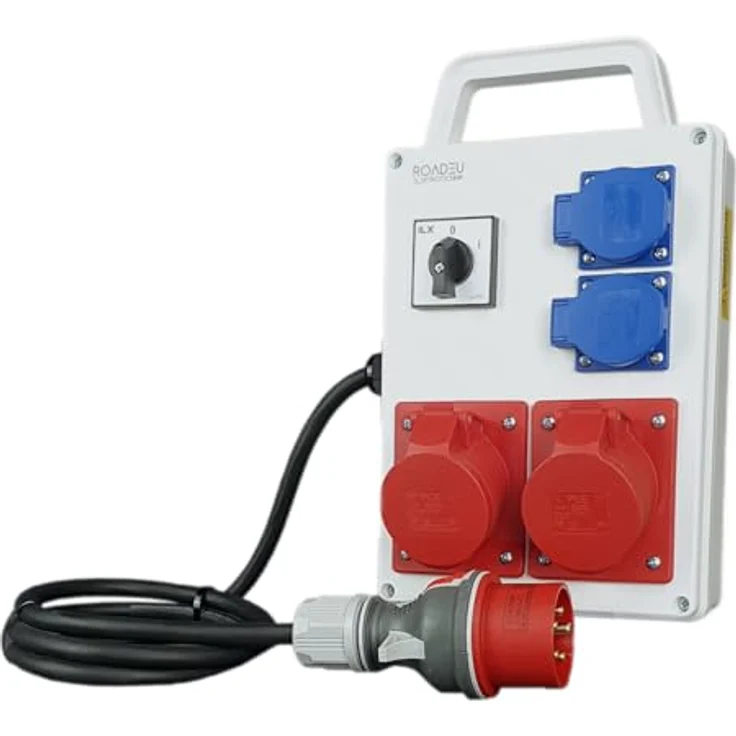 RoadEu Steckdosenverteiler, 2x CEE 16A Steckdose mit Schalter und Schuko 230V - europäische Komponenten, wasserdicht (1m - blau) – Bild 4