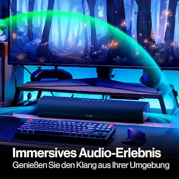OXS Thunder Lite PC-Gaming-Soundbar mit Virtuellem Surround-Sound, 2 Breitbandtreiber, Bassröhre, HDMI/Aux/Optisch Kompatibilität, Bluetooth 5.0, Kompaktes Design – Bild 2