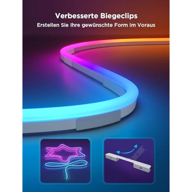 Govee Neon Rope Light 2, RGBIC Neon LED Strip 3m mit Form-Mapping, DIY Design, Funktioniert mit Matter, Alexa & Google Assistant, Neon LED Streifen für Schlafzimmer Gaming Wanddekoration, Weiß – Bild 4