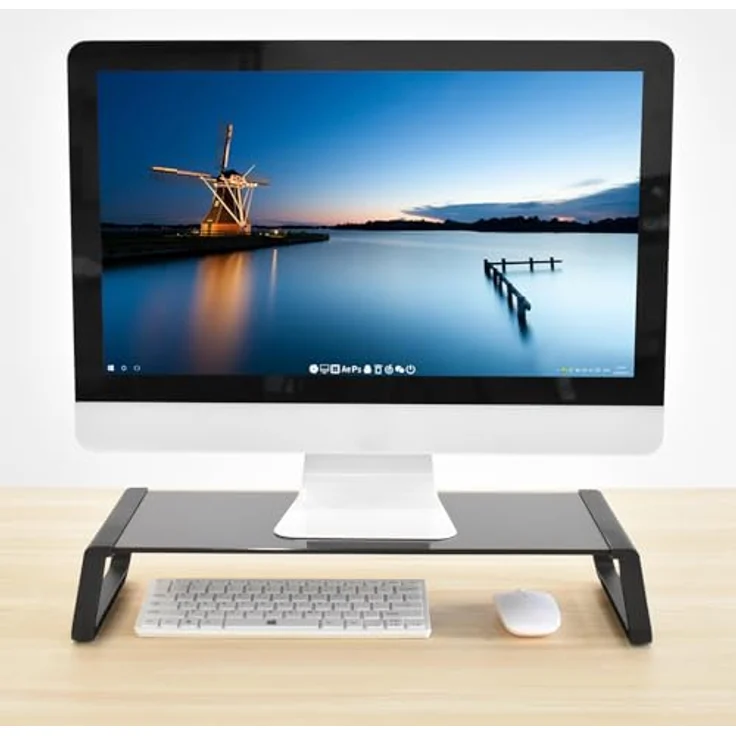 SVITA ANSAN Monitorständer Monitorerhöhung Schreibtisch Computertisch Glas Schwarz - Platzsparende Bildschirmerhöhung mit großer Stauraum und stabilem Design – Bild 3