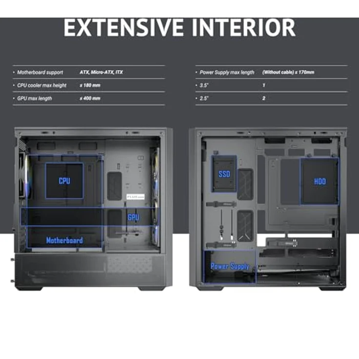 Antec FLUX Rear Midi Tower PC Gehäuse, ATX/Micro-ATX/ITX, schwarz, mit RGB-Beleuchtung und verbessertem Kabelmanagement – Bild 19